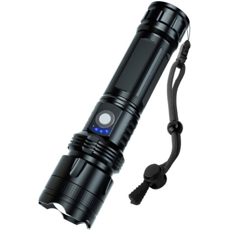 Lampes de poche LED rechargeables à haute luminosité, 200 000 lumens, lampes de poche puissantes super lumineuses, 5 modes, lampe de poche étanche pour les urgences, la randonnée