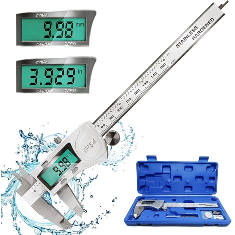 Pied a Coulisse Digital, Pied à Coulisse Numérique 150mm/6'' Acier Inoxydable, Digital Outil Micromètre Vernier, IP54 Étanche, Écran LCD Large, mm/inch, 2 Batterie, Off Automatique, Acier
