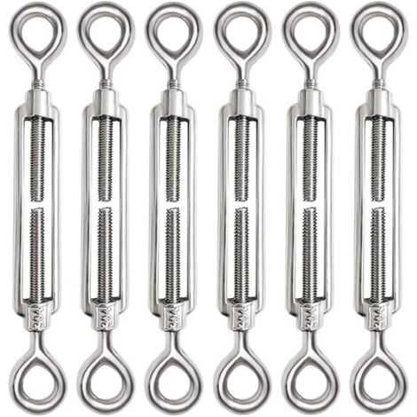 6 Pièces Tendeur Cable M6 Tendeur Cable Inox 304 Réglable Oeil de Ridoir et Oeil pour Tendeur de Fil Cable Acier Corde Crochet Tendeur Accessoires