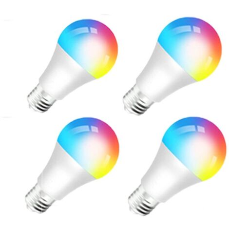 Lot de 4 Ampoules LED RGB Intelligentes, Wi-Fi, E27, 9W, 850lm, Commande Vocale, Compatible Amazon Alexa et Google Home, Lumière Colorée