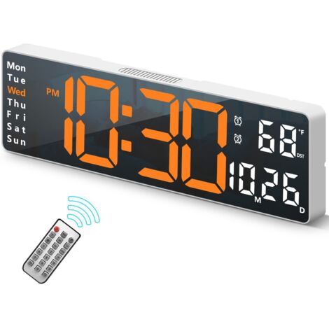 Horloge murale numérique grand écran, 16,2 pouces grandes horloges murales, horloge numérique LED avec télécommande pour décor de salon, variateur automatique de luminosité grande horloge avec date se