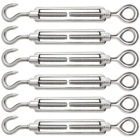6 Pièces Tendeur Cable M6 Tendeur Cable Inox 304 Réglable Crochet de Ridoir et Oeil pour Tendeur de Fil Cable Acier Corde Crochet Tendeur Accessoires