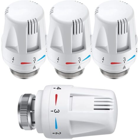 Tête Thermostatique, 4 Pièces Thermostat, Tête De Rechange De Valve De Radiateur Standard M30 X 1,5 Contrôle De La Température Pour La Maison Et Le Bureau, Blanc