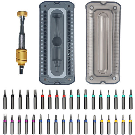 Kit de tournevis de précision 37 pièces, micro-embouts en acier S2 durables, avec poignée de pilote magnétique de conception à faible gravité, pour la réparation électronique (1/4)