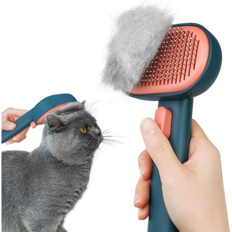 Brosse Chats Chiens,Brosse pour Chat Autonettoyante pour Chat Chien Poil Long Court en Conception à une Touche, pour Eliminer Efficacement jusqu'à 95% des Poils Morts et Poils Tomentose(VERT)