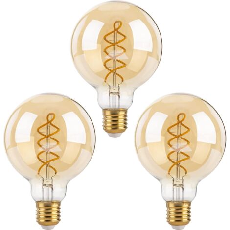 Dimmable Edison Ampoules LED E27, G80 Vintage LED à Filament Spirale Ampoule Décorative, 4W(équivalent 40W), Blanc Chaud 2700K, 470LM, Verre ambré, Lot de 3