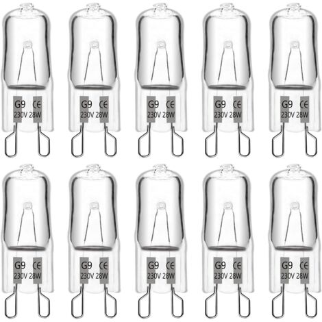 Ampoule Halogene G9 28W 230V, 370LM 2700K Blanc Chaud Dimmable, G9 Ampoules Capsule, pour Lustres, Lampes de Paysage, Appliques Murales, Éclairage d'armoire, Lot de 10