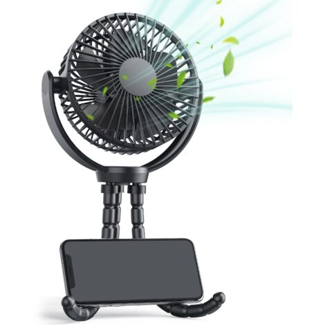 Mini ventilateur Pince USB avec batterie 5200 mAh, Portable Petit Ventilateur de Bureau mini trépied