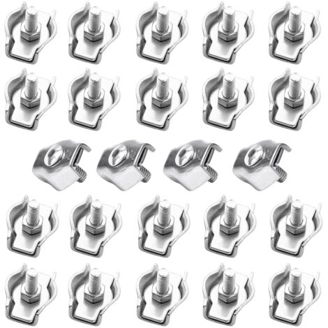24 Pièces Pince Câble Métallique,Serre-Câble M3,Clips de Câble en Acier Inoxydable Pour Câble D’Acier 3mm,Simplex Clips Pour Les Chantiers de Construction et Les Navires