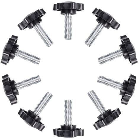Vis à oreilles, Lot de 10 vis moletées filetées à tête étoile en plastique durable, boutons de poignée en fer, vis de serrage pour loquet de machines, M6x25mm