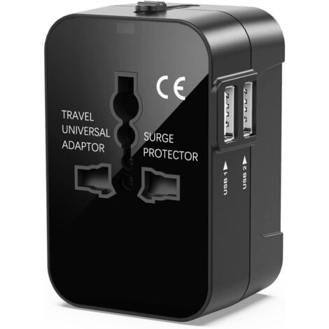 Adaptateur de voyage avec 2 USB, adaptateur de voyage mondial tout-en-un, chargeur universel, adaptateur secteur