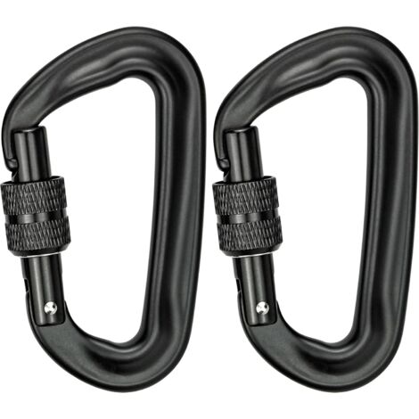 2Pcs Mousqueton Escalade 12KN (1200KG) Robustes Mousqueton Aluminium Mousqueton à Verrouillage en Forme de D pour Hamacs Balançoire de Yoga Camping Porte-clés Chiens de Serrure