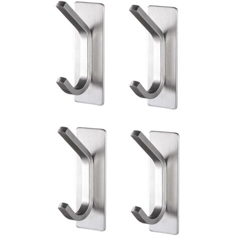 Lot de 4 supports de salle de bain, autocollants, acier inoxydable, argent