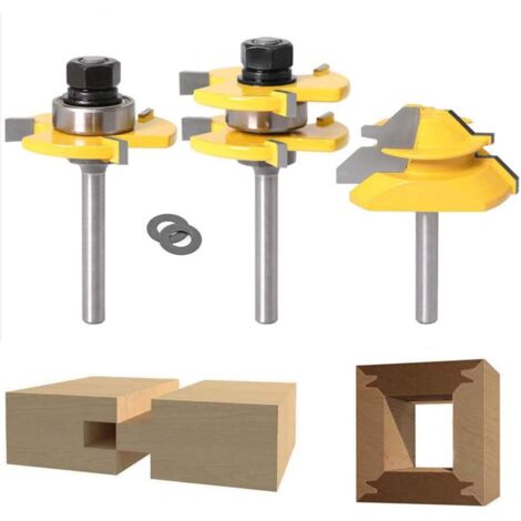 45 Degrés Verrouiller Mitre Routeur Bit + Mèche de Langue + Fraise à Rainurer, Fraise à Bois pour Outils de Menuiserie (1/4'' (6,35mm)) (1/5)