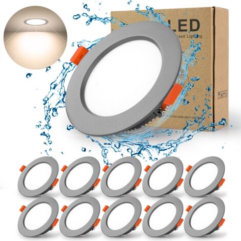 Spots Encastrables LED Noir Ultra Plat 5 W 230 V IP44 500 Lumen Lot de 10 Spots Encastrables Plafond Blanc Froid 6000 K Découpe 70-80 mm CRI 80 pour Chambre Salle de Bain Salon.