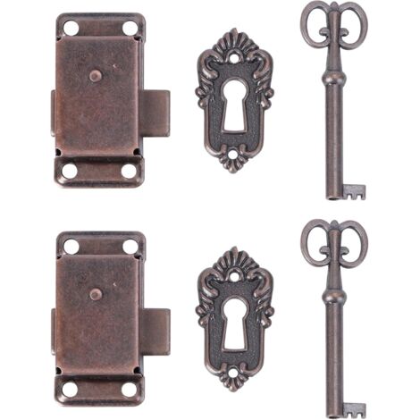 Lot de 2 verrous de porte d'armoire antiques décoratifs avec clé