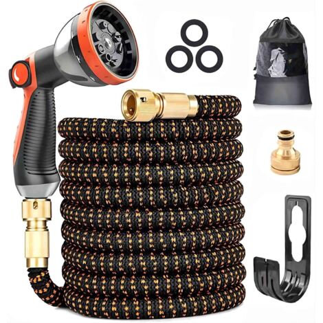 Tuyau d’arrosage Extensible 30m/100Ft avec 10 modèles de pulvérisation Convient aux robinets de 1/2" et 3/4" Raccords en laiton massif Durables Pour Jardin Arrosage Nettoyage (1/5)