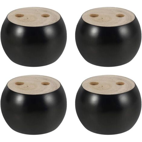 Lot de 4 Pieds de Meubles en Bois Rond hauteu 5cm, pour canapé, Lit, Fauteuil, Armoire, avec vis et Ruban (Noir)
