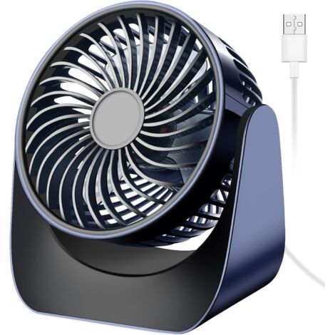 Ventilateur USB Silencieux, Mini Ventilateur Bureau 3 Vitesses, 360° Rotation Petit Ventilateur de Table Portable(Bleu Marin)