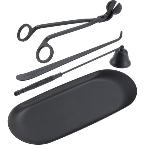 Éteignoir à Bougie, Kit d'Outils de Couverture de Bougie, Coupe-mèche, Cuillère à Mèche en Acier Inoxydable et Plateau de Rangement