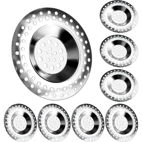 Bouchon de crépine d'évier en acier inoxydable 8 pièces Attrape-cheveux Bouchon de cheveux Couvercle de drain de douche Protecteur de drain Filtre de vidange Bouchon de douche Couvercle de trou
