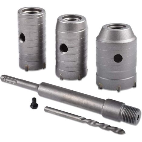 Scie à Cloche Trépan, Ø30mm, 40mm, 50mm Set de Scies Cloches , Trépan Béton 350 mm SDS Plus Tige d'Extension Pointe en Carbure de Tungstène,Scie Cloche pour Brique Pierre Béton Ciment(poignée ronde)
