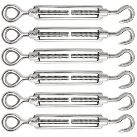Tendeur Cable 6 Pièces M5 Tendeur Cable Inox 304 Réglable Crochet de Ridoir et Oeil pour Tendeur de Fil Cable Acier Corde Crochet Tendeur Accessoires
