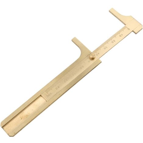 Pied à coulisse en laiton Pied à coulisse en acier inoxydable Calibre coulissant Vernier Étrier de poche Règle Outil de mesure Mini Règle de poche en laiton(100mm length)