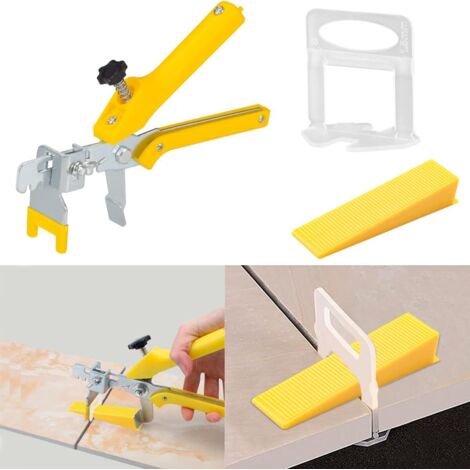 Kit de nivellement de carrelage version améliorée 1/16 pouce, 200 clips d'espacement de carrelage, 100 cales réutilisables et 1 pince pour carrelage de sol
