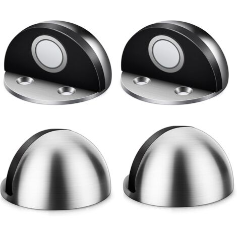 Butoir de Porte 4 Pièces Butoir Porte Magnetique Acier Inoxydable Arrêts de Portes Door Stoppers avec Vis de Montage et 3M Colles pour Protéger la Porte et Mur Chambre à Coucher Salon Cuisine(Argent)