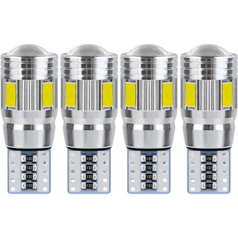 Ampoule T10 W5W led plafonnier voiture led interieur veilleuse led voiture Convient pour les feux de plaque d'immatriculation, les feux latéraux, les feux de position et les plafonniers (4 pièces)