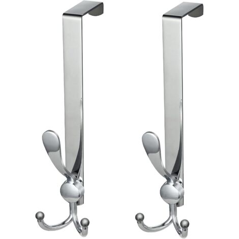 Porte Manteau pour Porte, 2 Pcs Patère de Porte sans Percage en Acier Inoxydable, Crochet de Porte pour Chambre Salle de Bains Cuisine (Largeur 4.5 cm, Argent)