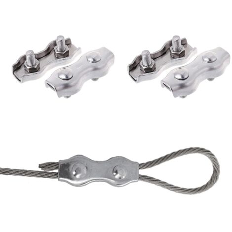 Serre Cable Acier, Serre Corde, Duplex Clips, M4 Double Serre-Câbles, Double Serre Câbles Inox, M4 Serre-Câbles en Acier Inoxydable pour la Fixation d'un Auvent de Corde à Linge, 4 Pièces