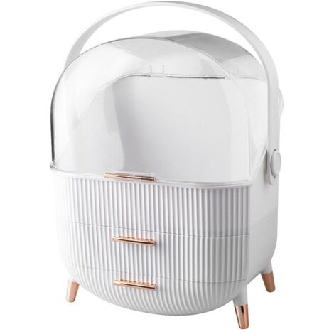Boîte de rangement cosmétique universelle, protection solaire, couvercle anti-poussière transparent, grande capacité, avec tiroir, avec poignée, matériau plastique/acrylique, blanc