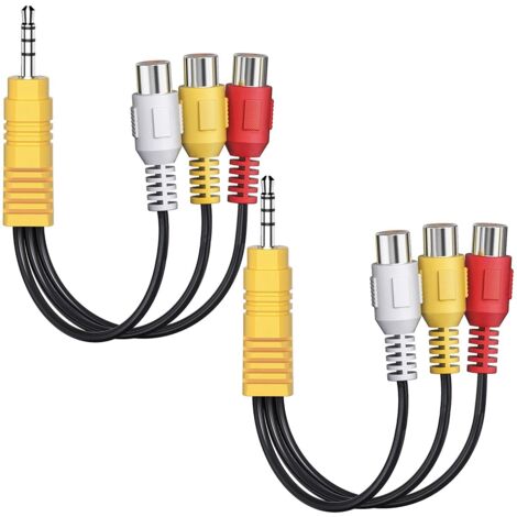 Lot de 2 câbles AV 3,5 mm vers RCA, composante de 15 cm vers répartiteur audio/vidéo de 3,5 mm