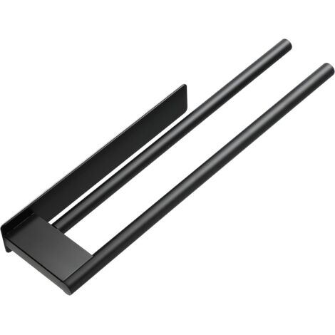 Porte-serviettes sans perçage en acier inoxydable à deux bras, porte-serviettes auto-adhésif, porte-serviettes mural pour salle de bain et cuisine, noir