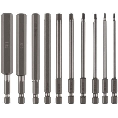 10 embouts à douille hexagonale large de 100mm 1.5-12mm, embouts de tournevis hexagonaux en acier S2, foret 1/4