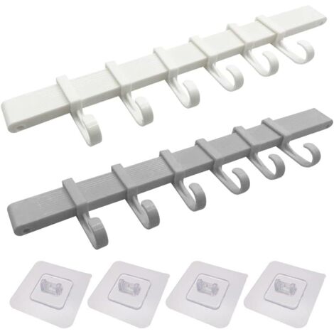 Lot de 2 supports muraux pour ustensiles de cuisine, sans perçage, fixation murale, crochets adhésifs avec 6 crochets coulissants