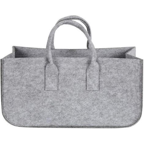 Panier à bûches pliable en feutre pour cheminée, sac de transport pour bois de cheminée, panier de rangement (gris)