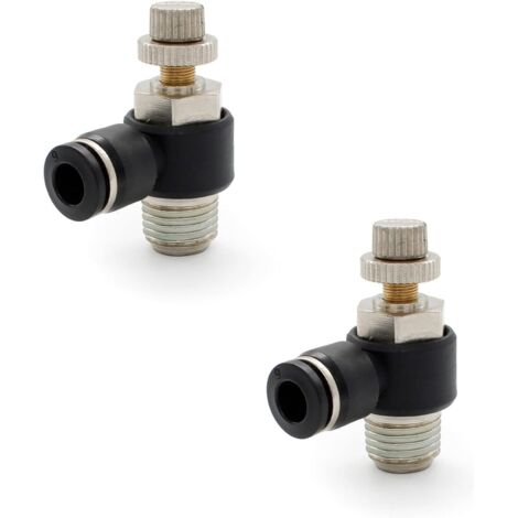 2 Pièces 6 mm Raccords Pneumatiques, 1/4" Régulateur de Débit D'air, Avec Connexion Enfichable et Filetage Extérieur Connecteur Rapide de Valve, pour Outils Pneumatiques-JUSCH