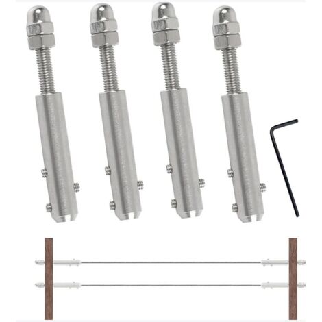 4 Pièces Tendeur Cable Inox Cable Inox 4mm, Terminal pour Fil Inox Métallique Terminal À Vis pour Cable Métallique 4 mm