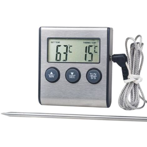Thermomètre de cuisine numérique grand écran LCD, longue sonde pour Grill four, viande cuisson température alarme minuterie outil
