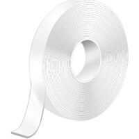 5M Scotch Double Face Extra Fort, 5M x 2CM x 2MM Scotch Transparent Double Face Lavable, Réutilisable Ruban Adhésif Double Face Accroche Tableau Sans Percer pour Cadre Photo Tapis