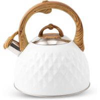 Bouilloire, Theiere induction, Bouilloire sifflante, Bouilloire à sifflet en acier inox, 3L grande capacité(Blanc)