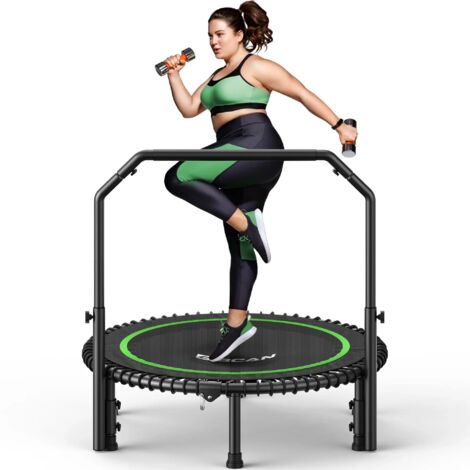 BCAN trampoline adulte barre, 102/121cm, 204/249kg, élastiques, poignée régl., stable/silencieux, int/ext, corps & détente
