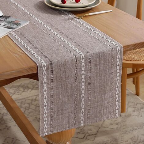 Chemin de Table Bohème Jaune Amande Style Campagnard 33 X 160 cm Beige Latte Macramé Chemin de Table Coton Lin Moderne Nappe Décoration pour Cuisine Ferme Anniversaire Mariage Décor