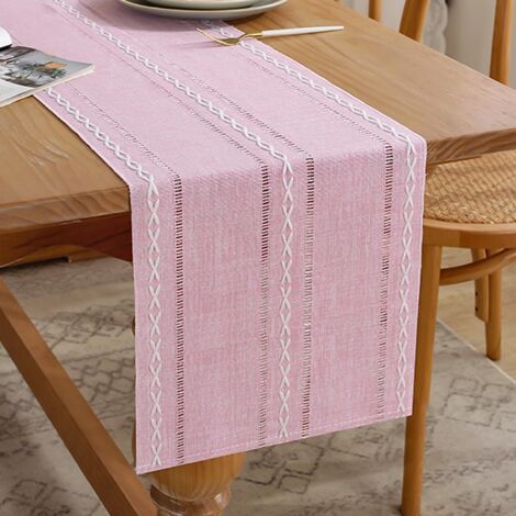 Chemin de Table Printemps Moderne 33 x 183 Macramé Rose Chemin de Table Lavable Champetre Coton Lin Crochet Décoration de Cuisine pour Salle à Manger Fête Anniversaire Mariage Vacances