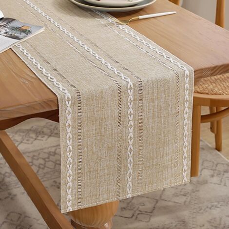 Chemin de Table Boho Crème Beige 33x140 cm Macramé Chemin de Table en Coton Moderne Rustique de Ferme Décoration de Cuisine pour Salle à Manger Fête Anniversaire Mariage Vacances