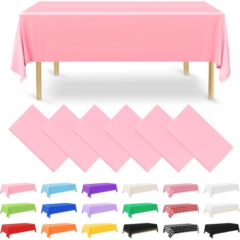 Lot de 6 nappes rectangulaires jetables en Plastique Rose de 137 x 274 cm pour fête, fiançailles, Mariage, baptême, Anniversaire