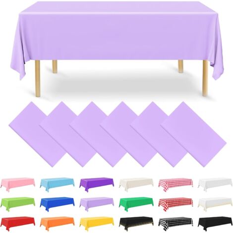 Lot de 6 nappes rectangulaires jetables en Plastique - Lavande - 137 x 274 cm - pour fête, fiançailles, Mariage, baptême, Anniversaire